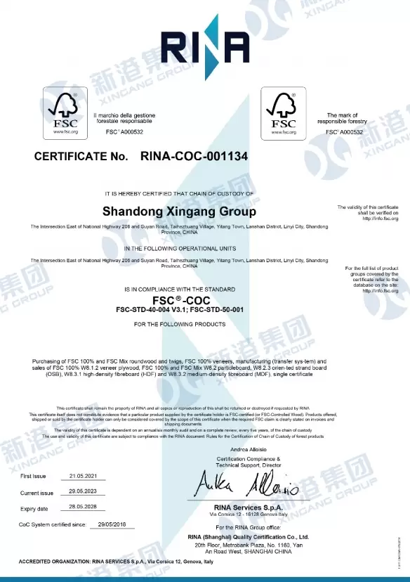 Certificat n&deg; Rina-COC-001134