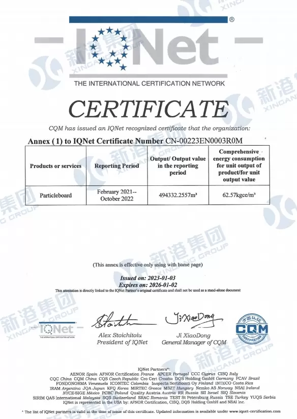 Certificat - Panneaux de particules
